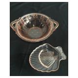 Pink Depression Bowl and Shell Dish
