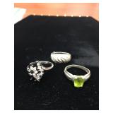 Three Sterling Ladies Rings