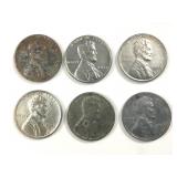 6 1943 Steel Pennies