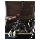 Wooden Box of Costume Necklaces