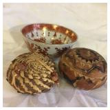 Vintage Handmade Small Carved Woven Vessels