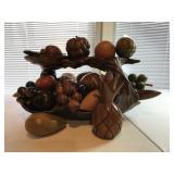 Hand Carved Wooden Fruit and Bowl