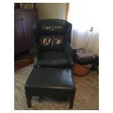 Blue Benchmark Leather Look Chair & Ottoman