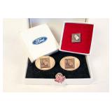 Gold Cufflinks and Lapel Pin