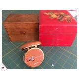 2 Vintage Wooden Boxes and Travel Clock