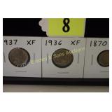 HIGH GRADE US 1870 THREE CENT PIECE AND 1936