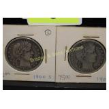 US 1900-S AND 1909-S BARBER SILVER HALF DOLLARS