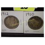 US 1910 AND 1912 BARBER SILVER HALF DOLLARS