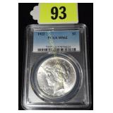 PCGS GRADED MS62 1922-P PEACE SILVER DOLLAR