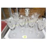 GLASS DECANTER WITH 6 CRYSTAL WINE GLASSES