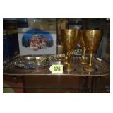 SILVER PLATED TRAY WITH 4 SILVER PLATE GOBLETS