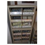 GROUP OF 3 NUT AND BOLT BINS WITH NUTS, BOLTS