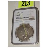 NGC GRADED XF45 1923-S PEACE SILVER DOLLAR