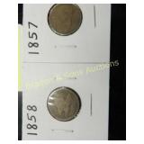 US 1857 AND 1858 FLYING EAGLE PENNIES