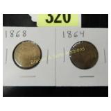 US 1864 AND 1868 TWO CENT PIECES