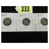 GROUP OF 3 US SILVER COINS, TWO HALF DIMES