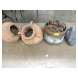 GROUP OF OUTDOOR POTS AND DECORATIONS