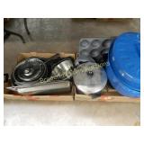 GROUP OF 2 BOXES OF POTS, PANS ETC