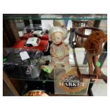 SHELF OF ASSORTED MERCHANDISE.