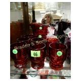 GROUP OF 8 CRANBERRY GLASSES WITH PITCHER
