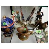 SHELF OF ASSORTED COLLECTIBLES.