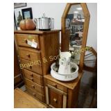 VINTAGE RANCH OAK HIGH BOY CHEST WITH MIRROR.