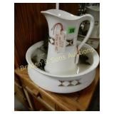 ANTIQUE WASH BASIN WITH PITCHER CIRCA 1800
