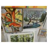 GROUP OF 2 FRAMED AND ONE UNFRAMED OIL ON CANVAS.