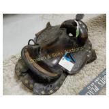 VINTAGE CHILDRENS SADDLE AND 2 SIGNS.