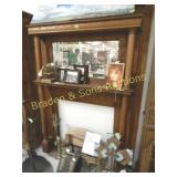 VINTAGE 84" X 54" TIGER OAK FIREPLACE MANTLE.