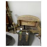 GROUP OF FIREPLACE TOOLS, SCREEN AND COALBOX.