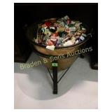 LARGE BRASS KETTLE ON STAND WITH HUGE QUANTITY OF