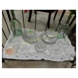 GROUP OF 21 CLEAR GLASS DISHES AND 2 WINE GLASS