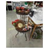 CONTEMPORARY 2 TIERED METAL BASKET WITH CONTENTS.