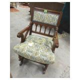 ANTIQUE ROCKING CHAIR WITH NEEDLEPOINT SEAT AND