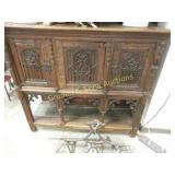 ANTIQUE 50" X 60" SPANISH SIDEBOARD.