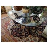 CONTEMPORARY WROUGHT IRON GLASSTOP COFFEE TABLE.