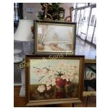 GROUP OF 2 FRAMED PRINTS ON ART EASEL