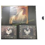 GROUP OF 3 UNFRAMED CHICKEN PRINTS.