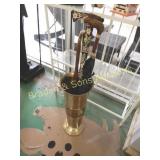 BRASS CANE/UMBRELLA STAND WITH UMBRELLA AND CANES.