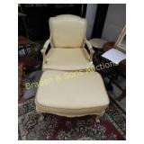 VINTAGE FRENCH STYLE ARM CHAIR WITH OTTOMAN.