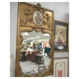 VINTAGE 48" X 25" GUILT FRAMED FRENCH MIRROR.