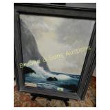 FRAMED 20" X 15" OIL ON PANEL. TITLED "SEA CLIFF".