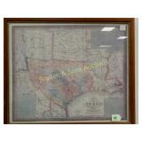 FRAMED 18" X 21" TEXAS MAP.