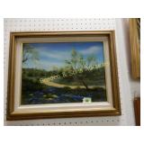 FRAMED OIL ON CANVAS HILL COUNTRY PAINTING.