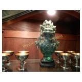 14" JADE SCULPTURE AND 8 SILVER PLATE SHEBERTS