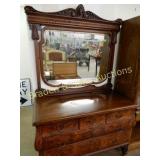 ANTIQUE 5 DRAWER TIER OAK DRESSER WITH MIRROR