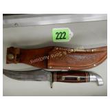 VINTAGE WESTERN 9" FIXED BLADE KNIFE W/ LEATHER