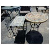 GROUP OF 2 OUTDOOR END TABLES AND 1 PLANT STAND