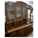 CONTEMPORARY 87" X 89" LIGHTED PECAN WOOD CHINA